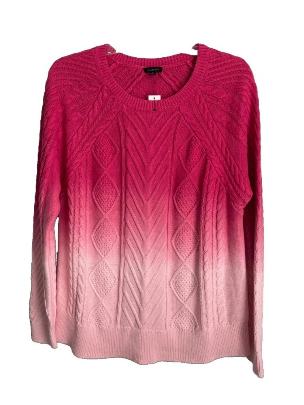Talbots Pink Dip Dye Ombre Cable Knit Cotton Sweater NWT